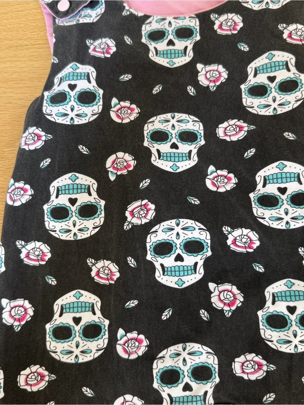 Kids Black Sugar Skull One-Piece Romper with Pink Accents